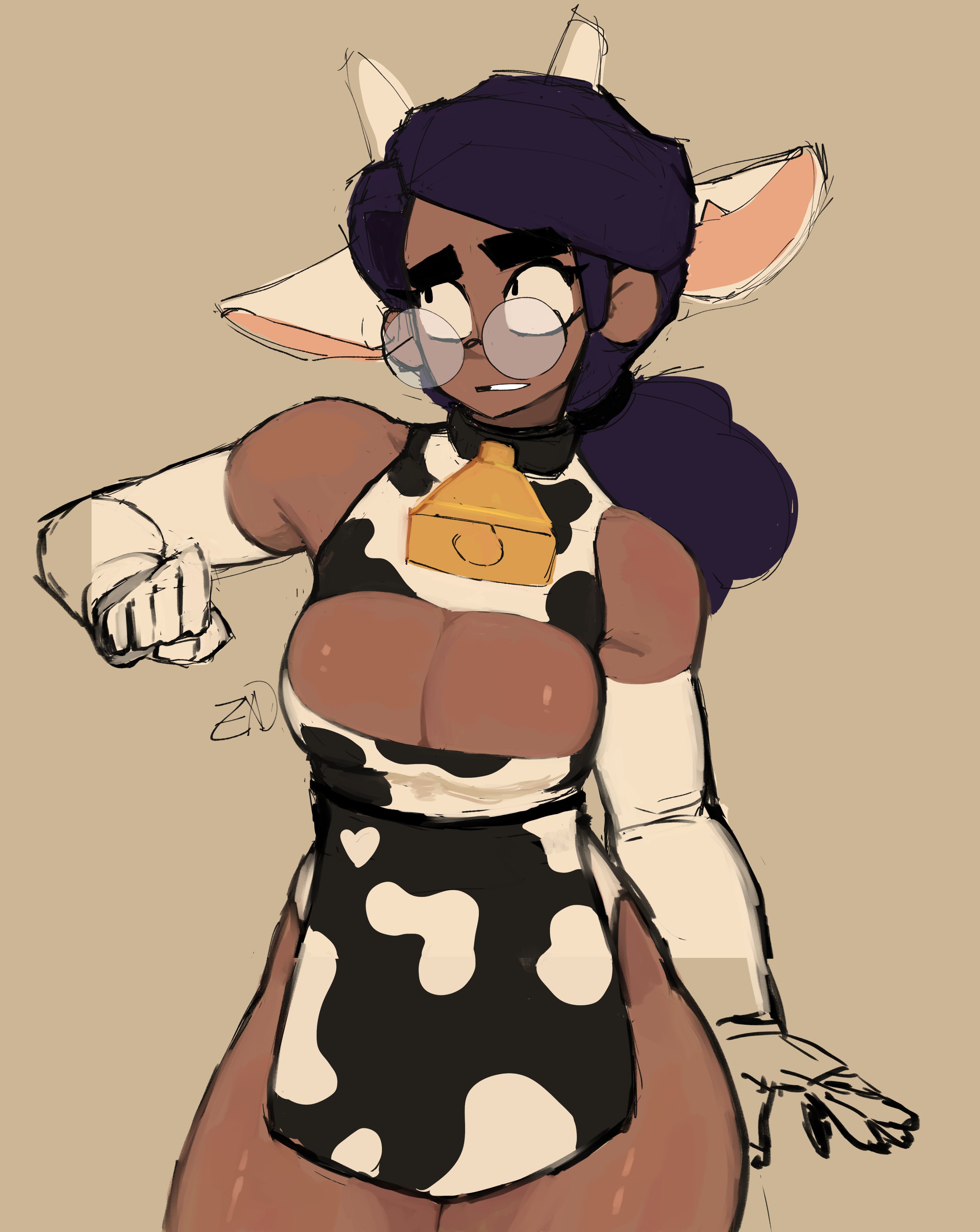 blush, boob window, brawl stars, cow print, purple hair, rosa (brawl stars), zargot