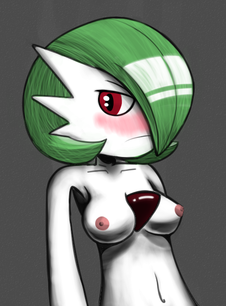 dracon female gardevoir green_hair pokemon pokemon_(species) red_eyes