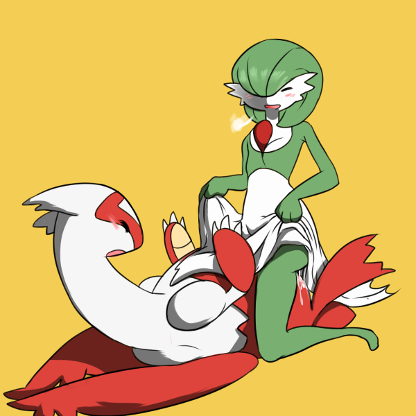 2girls f-ss female female_only gardevoir green_hair latias multiple_girls no_breasts pokemon pokemon_(species) red_eyes yuri