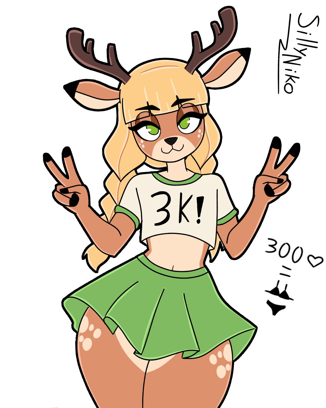 -female_only 1girls anthro deer deer_girl eyebrows eyelashes female hair oc original original_character sillynikoarts_(artist) wide_hips