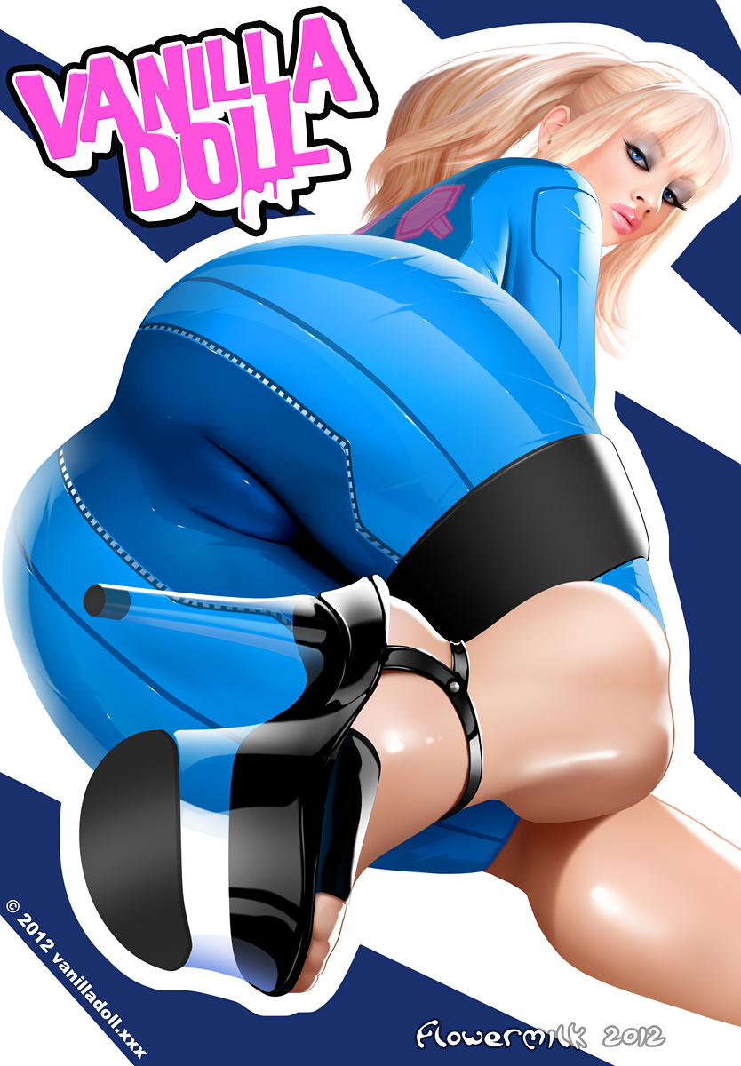 ass bare_calves big_ass big_butt bimbo blonde_hair blue_eyes bodysuit butt calves dat_ass eyelashes eyeliner eyeshadow female female_focus female_only flowermilk high_heels highres lipstick long_hair metroid nintendo open_toe_shoes pale_skin pinup platform_heels ponytail pose posing samus_aran shiny_clothes skin_tight solo_focus tied_hair tight_clothing vanilla_doll zero_suit zero_suit_samus