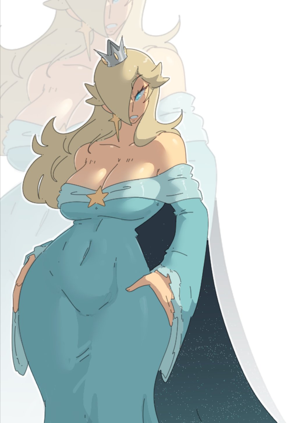 1girls big_breasts bimbo blonde_female blonde_hair crown dress leedraw11 looking_at_viewer mario_(series) princess_rosalina super_mario_galaxy tagme wide_hips