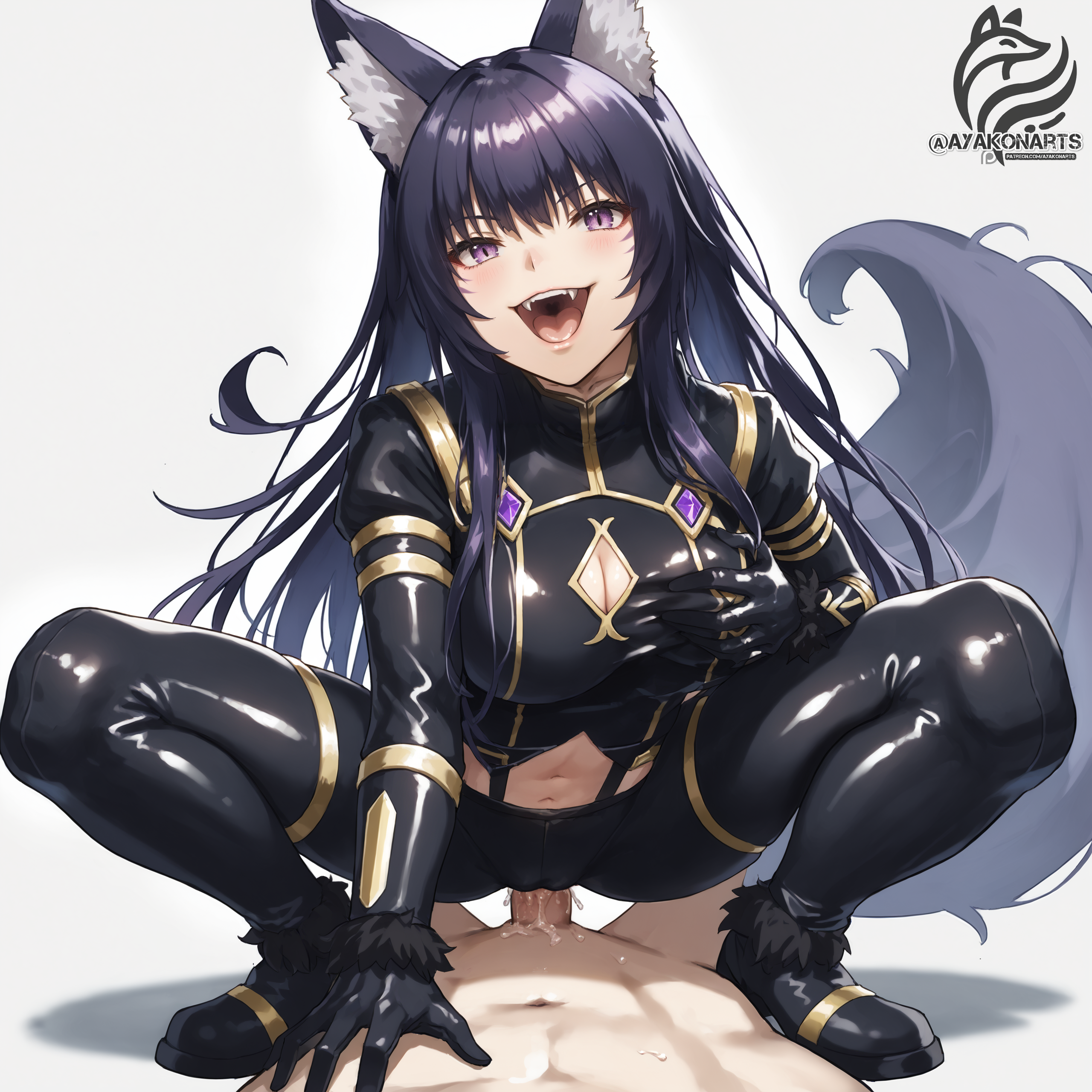 ai generated, delta (the eminence in shadow), female, kemonomimi, pov, sex, the eminence in shadow, wolf ears, wolf girl, wolf tail