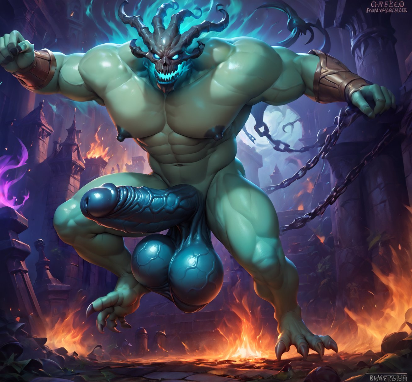 abs ai_generated armpits balls bara big_balls big_muscles big_nipples big_pecs big_penis booster_rex daddy dilf erect_nipples erection gay green_body helmet helmet_only huge_balls huge_cock huge_muscles huge_nipples huge_pecs humanoid hunk league_of_legends male male_only masked_male muscular muscular_humanoid muscular_male navel nipples nude pecs penis skull skull_head solo sweat thresh undead