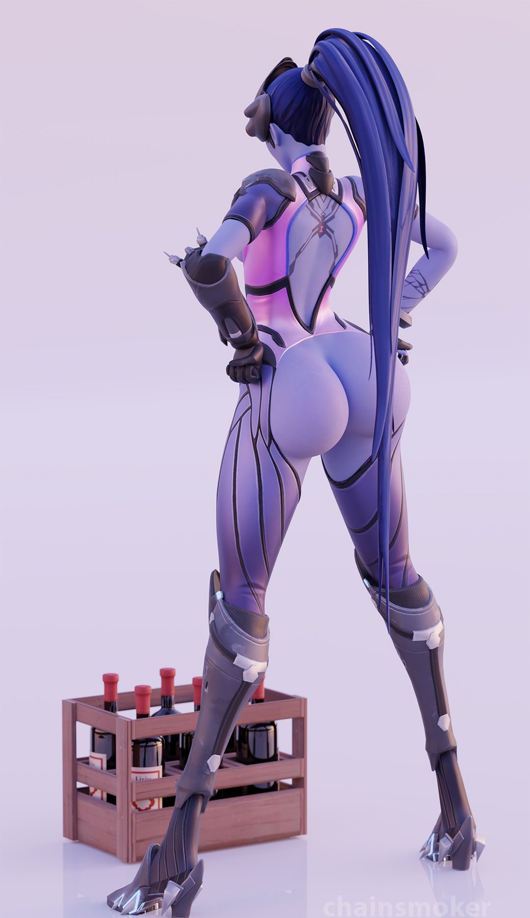 bodysuit chainsmoker facing_away fat_ass overwatch widowmaker