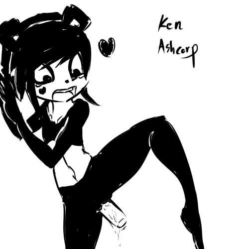 anthro black_and_white disembodied_penis fur heart ken_ashcorp kenny kenny_(kenashcorp) looking_pleasured monochrome panda petit solo solo_focus vaginal_penetration