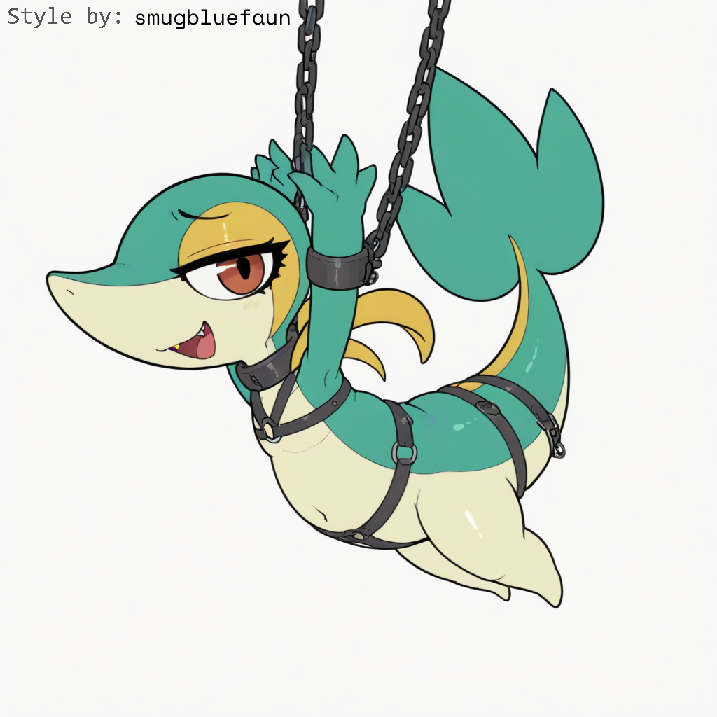 1:1 ai_generated bondage bondage bound chains collar cuff_(restraint) eyelashes fangs female feral flat_chested generation_5_pokemon green_body harness hellsonger hi_res looking_at_viewer navel nintendo open_mouth pokemon pokemon_(species) red_eyes reptile restraints scalie simple_background snivy solo suspension white_background