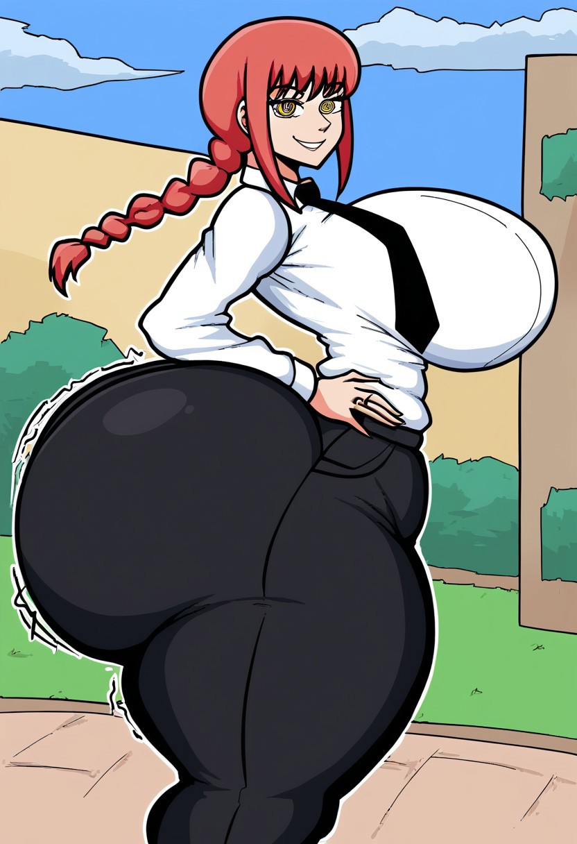 ai_generated ass big_ass big_breasts bubble_butt chainsaw_man hands_on_hips huge_ass huge_breasts looking_at_viewer makima_(chainsaw_man) side_view sideboob thick_thighs wide_hips wobbling_ass