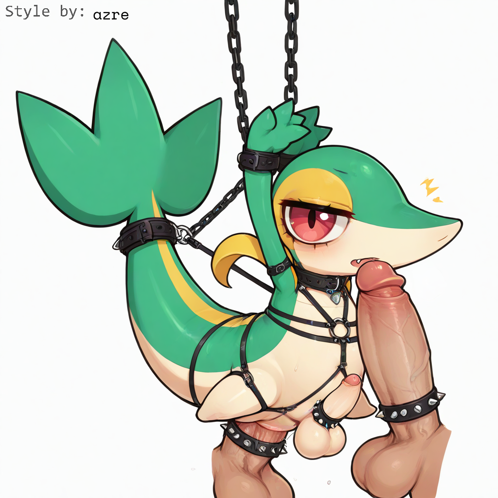 1:1 accessory ai_generated balls big_penis blush bodily_fluids bondage bound chains cock_ring collar cuff_(restraint) disembodied_penis duo erection feral foreskin generation_5_pokemon genitals harness hellsonger hi_res huge_cock human humanoid_genitalia humanoid_penis jewelry looking_at_viewer male male/male male_only nintendo open_mouth penetration penile penis penis_accessory penis_jewelry pokemon pokemon_(species) red_eyes reptile restraints retracted_foreskin scalie sex simple_background snivy submissive thick_penis vein veiny_penis white_background