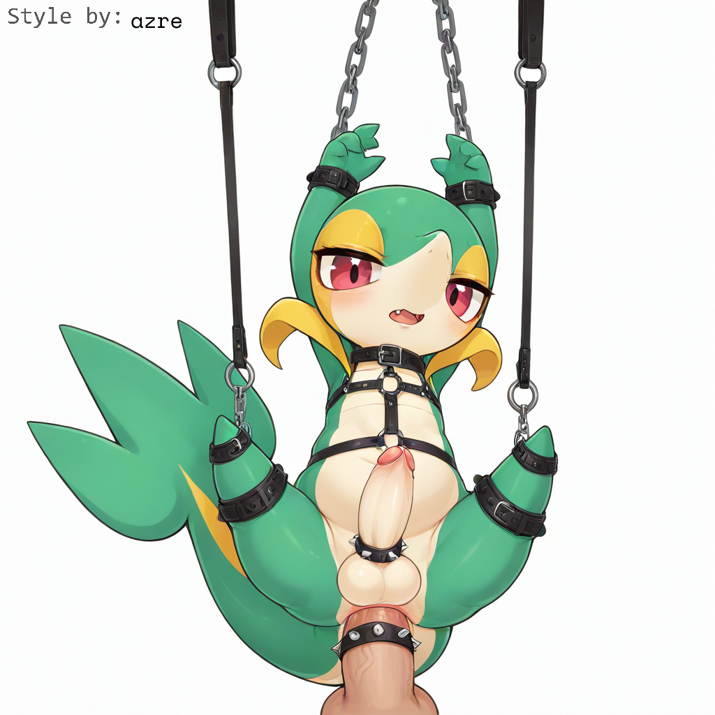 1:1 absurd_res accessory ai_generated anal anal_sex anthro anus balls blush bondage bondage bound chains cock_ring collar cuff_(restraint) duo erection fangs feral foreskin generation_5_pokemon genitals green_body harness hellsonger hi_res humanoid_genitalia humanoid_penis jewelry looking_at_viewer male male/male male_penetrated male_penetrating nintendo open_mouth partially_retracted_foreskin penetration penis penis_accessory penis_jewelry pokemon pokemon_(species) red_eyes reptile restraints scalie sex simple_background snivy solo spread_legs spreading straps submissive submissive_male suspension testicle_cuff white_background