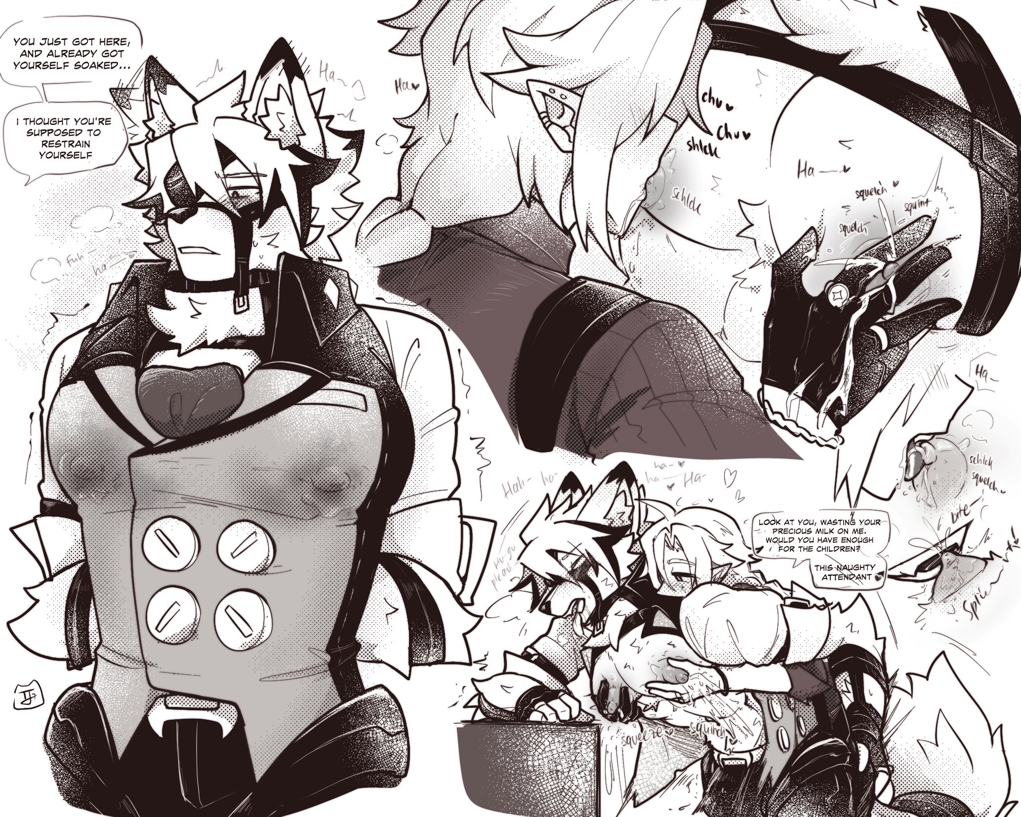 2boys, anthro, biting nipple, blush, bulge, canid, canine, canis, from behind, furry, gay, hugo vlad, humanoid, lactating, lactating nipples, lactation, lactation through clothes, lempelergede, long hair, male, male lactation, male only, male penetrating, male/male, monochrome, monster boy, muscular, muscular male, nipple fetish, nipple play, nipple suck, nipple sucking, pecs, small dom big sub, steam, sucking nipples, text, tongue, tongue out, twitching, vampire, video games, von lycaon, wolf, yaoi, zenless zone zero