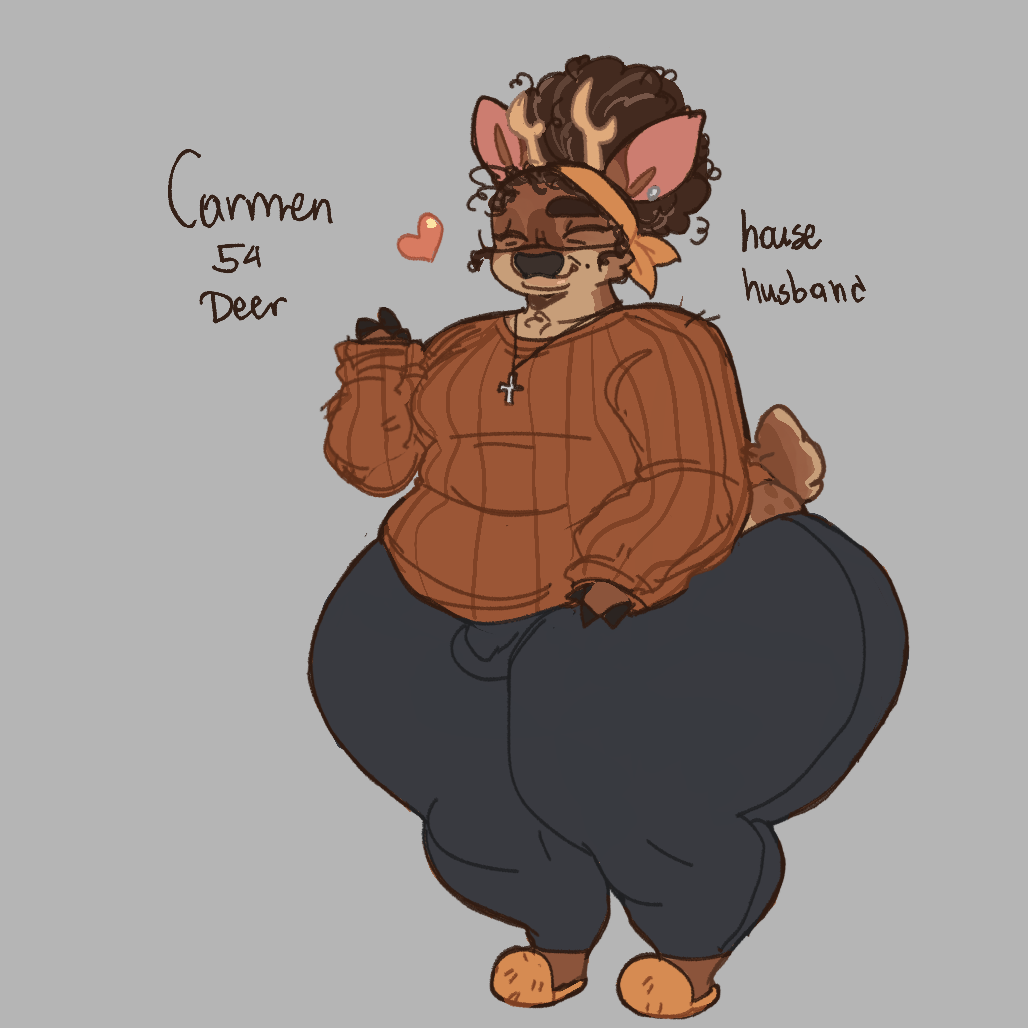 anthro antlers big_ass big_butt carmen_(lopsalien) clothed clothing deer dilf fat_ass femboy feminine_male futa_on_male male mammal oc older_male original_character plump_lips reference_sheet slippers solo thick_thighs wide_hips