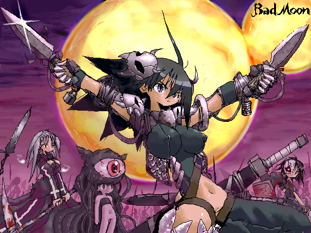 battlefield black_hair bottomless breasts large_breasts magic_the_gathering navel scythe sword weapon white_hair yone88