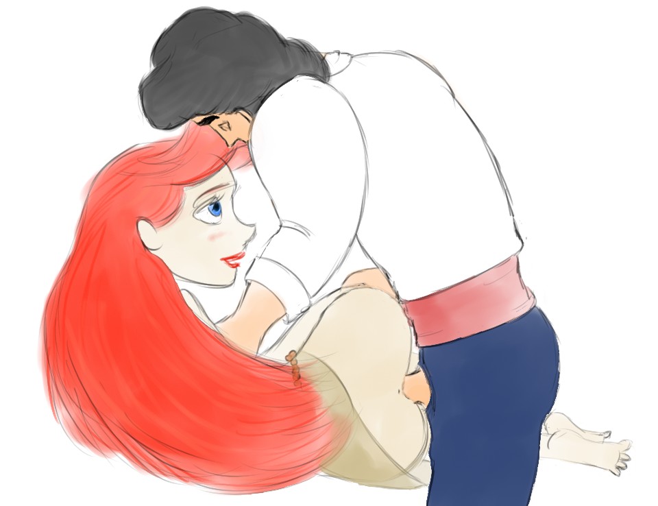 ariel black_hair blue_eyes clothed_sex disney moistythirst penetration penis prince_eric red_hair rough_sketch the_little_mermaid vaginal_penetration white_background