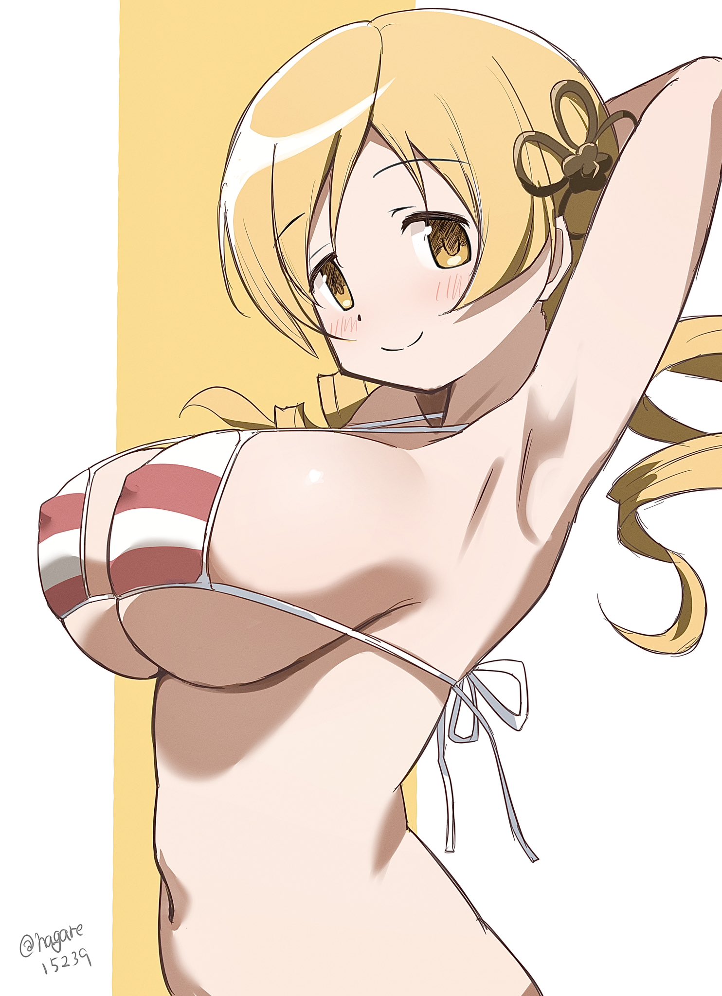 1girls, bikini, breasts, female, large breasts, mahou shoujo madoka magica, nagare (flow), solo, tomoe mami
