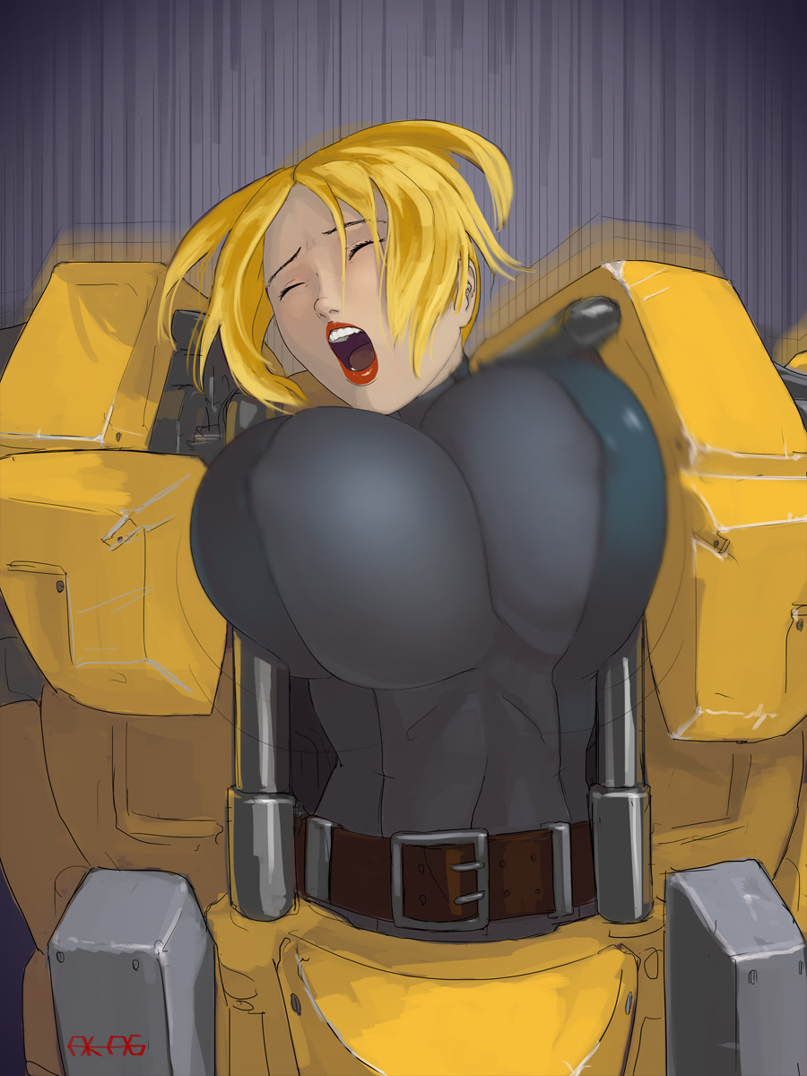 1girls, aka6, amputee, big breasts, blonde, blonde hair, bodysuit, breasts, clothed, female, female only, hair, huge breasts, human, human female, lipstick, mec (x-com), quadruple amputee, red lipstick, solo, solo female, x-com, xcom enemy unknown, xcom enemy within