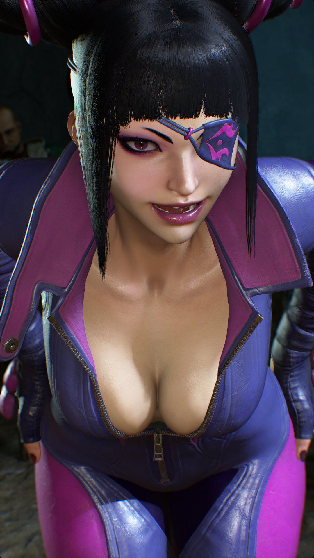 1girls 3d big_breasts black_hair cleavage female female_fighter female_focus female_only girls_only juri_han looking_at_viewer one_eye_closed sf_screenshot solo solo_female solo_focus street_fighter street_fighter_6 street_fighter_v tight_clothes