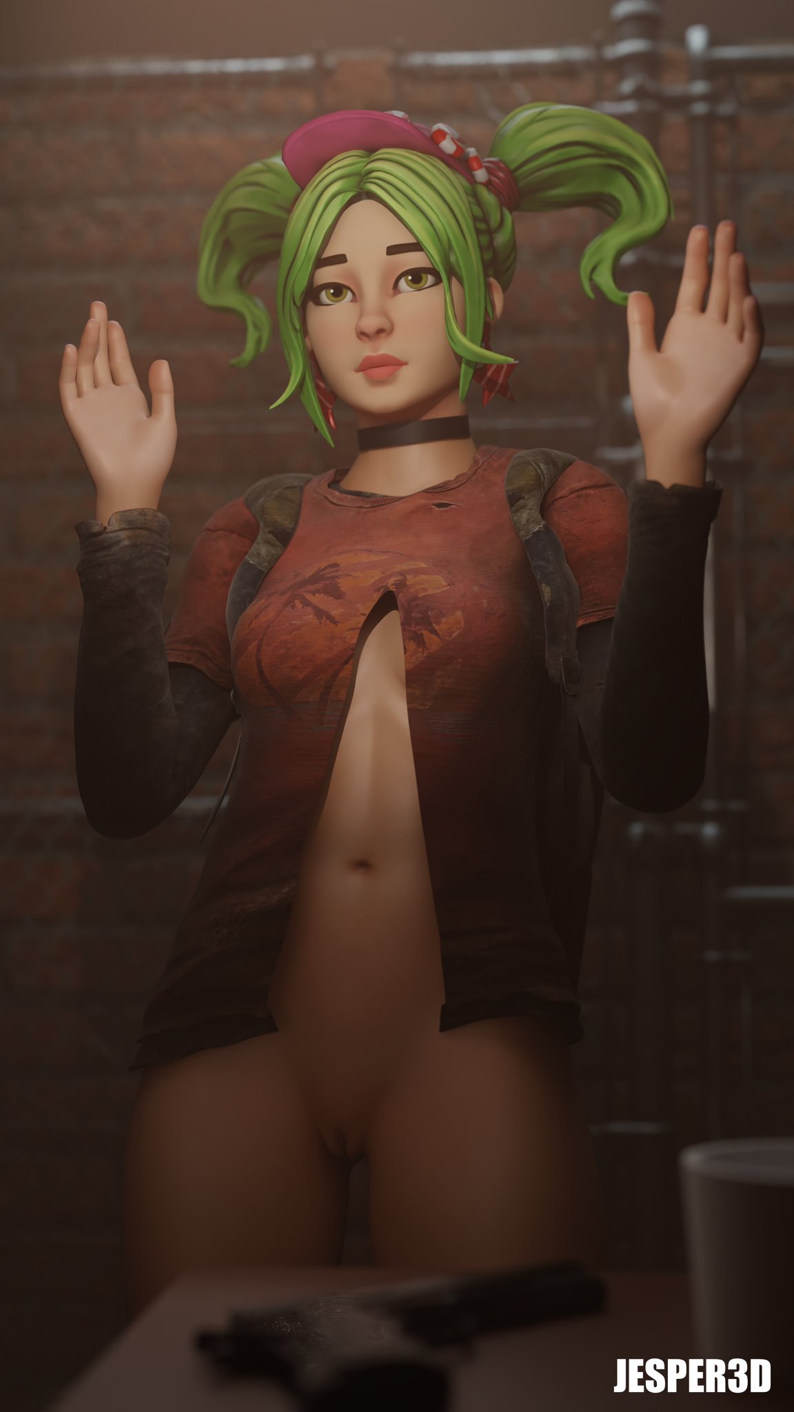 1girls 2024 3d 3d_(artwork) backpack baseball_cap blender breasts_out cap cosplay ellie_(cosplay) ellie_(the_last_of_us) epic_games female female_focus female_only fortnite fortnite:_battle_royale green_eyes green_hair headwear hi_res highres jesper3d light-skinned_female light_skin no_bra no_panties no_underwear partially_clothed presenting presenting_pussy pussy pussy_lips shaved_crotch shaved_pussy shirt showing_off showing_pussy simple_background solo solo_focus syperporn the_last_of_us vagina watermark zoey_(fortnite)