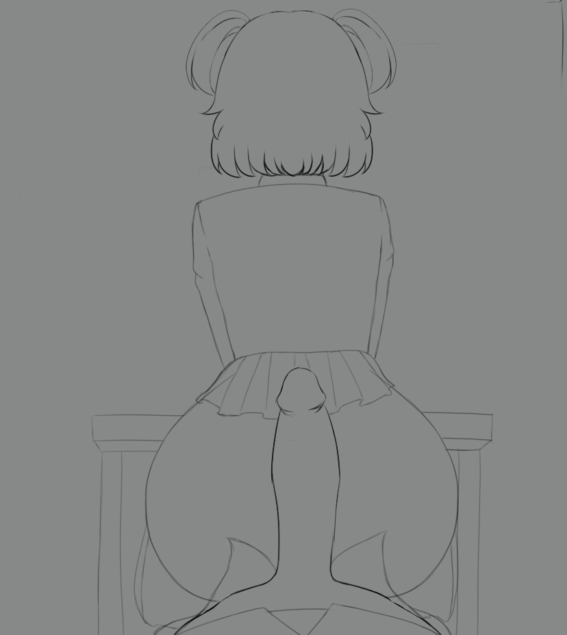 1boy 1girls big_ass big_penis desk doki_doki_literature_club duo female female_focus gabrielvizari male natsuki_(doki_doki_literature_club) pov school_uniform short_skirt sketch