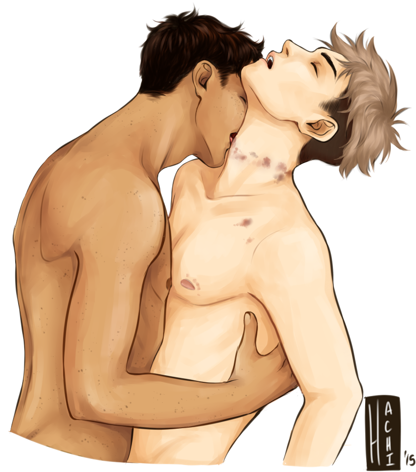 attack_on_titan brown_hair bruise eye_closed gay hickey human jean_kirstein kissing male male_only marco_bodt mouth_open multiple_males neck nipples tan undercut white_background yaoi