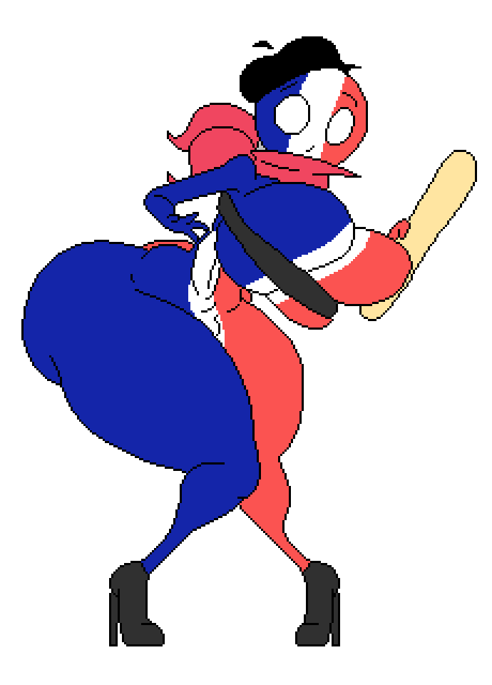 1girls ass baguette big_ass big_breasts bottomless breasts countryhumans countryhumans_girl curvy female female_only france_(countryhumans) full_body heels high_heels keelgabeytheart pussy solo solo_female voluptuous