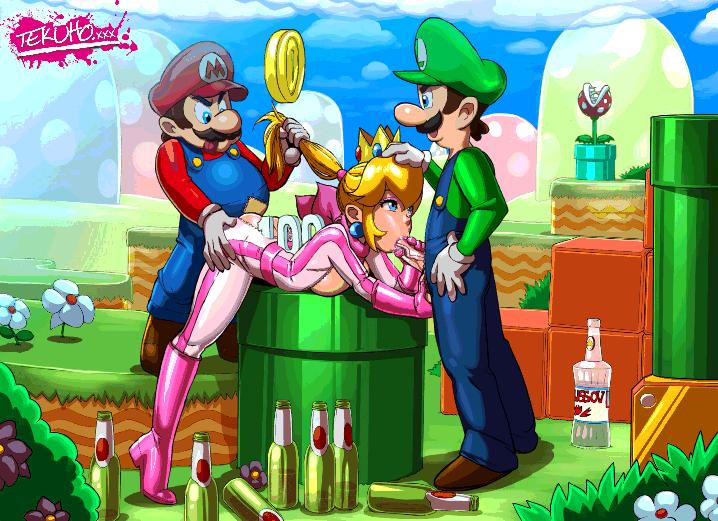 1girls 2boys animated ass beer belt bent_over blonde_hair blue_eyes bodysuit boots bottle breast_press breasts breasts_out clothed clothing doggy_style double_penetration drunk facial fellatio female footwear from_behind full_body gloves hair_pull handwear high_heels human jumpsuit licking luigi male mario mario_(series) mario_kart mmf_threesome multiple_boys nintendo open_mouth oral outdoors pale_skin penis piranha_plant ponytail ponytail_hold princess_peach prostitution sex sky smaller_male spitroast standing straight super_mario_bros. tekuho threesome tied_hair tight_clothing tongue tongue_out vaginal