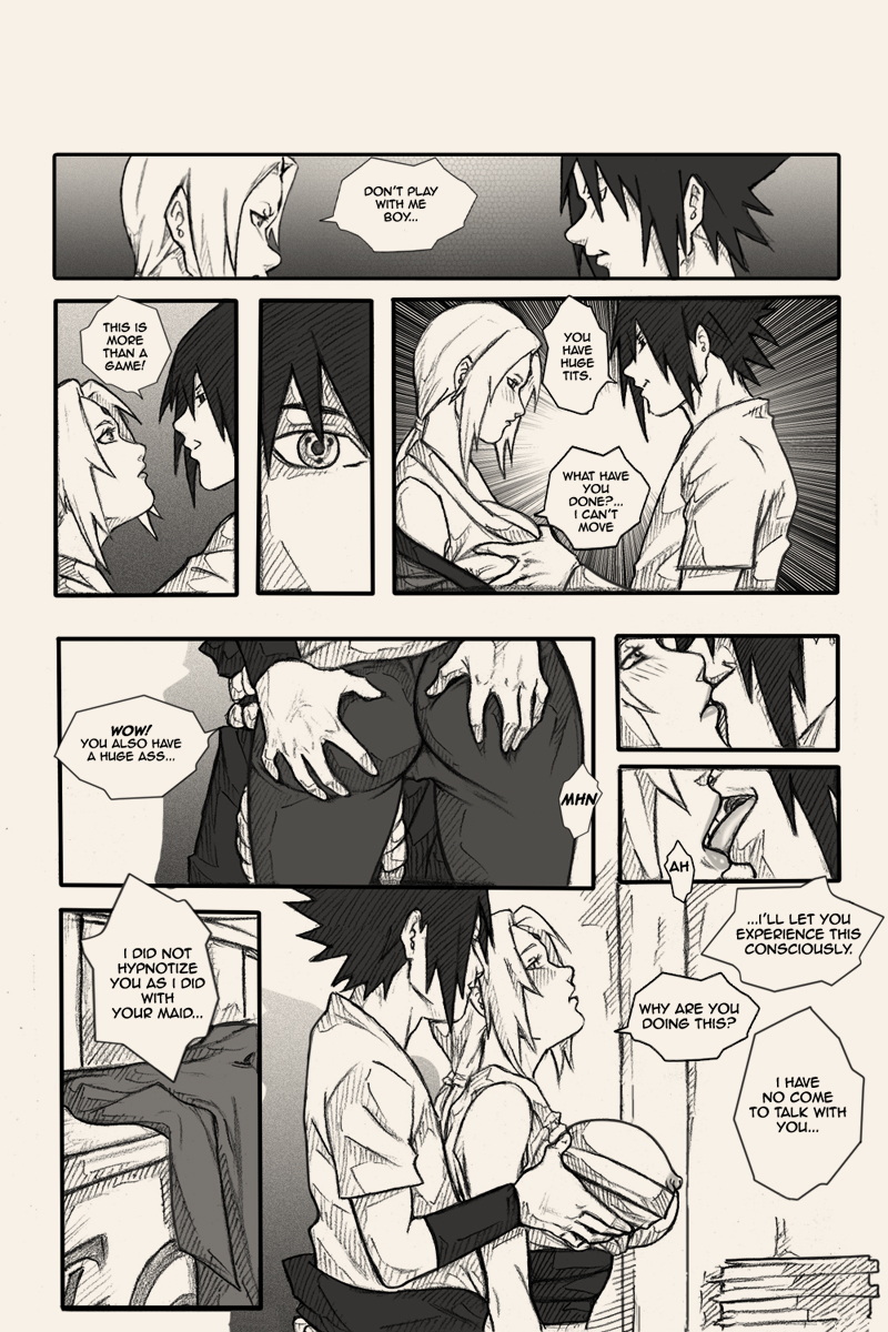 1boy 1girls adult_and_teenager age_difference aroused ass_grab breast_grab comic french_kiss groping groping_from_behind kissing light-skinned_female mature_female monochrome naruto older_female older_woman_and_younger_boy questionable_consent r3ydart sasuke_uchiha scowl tagme tsunade younger_male