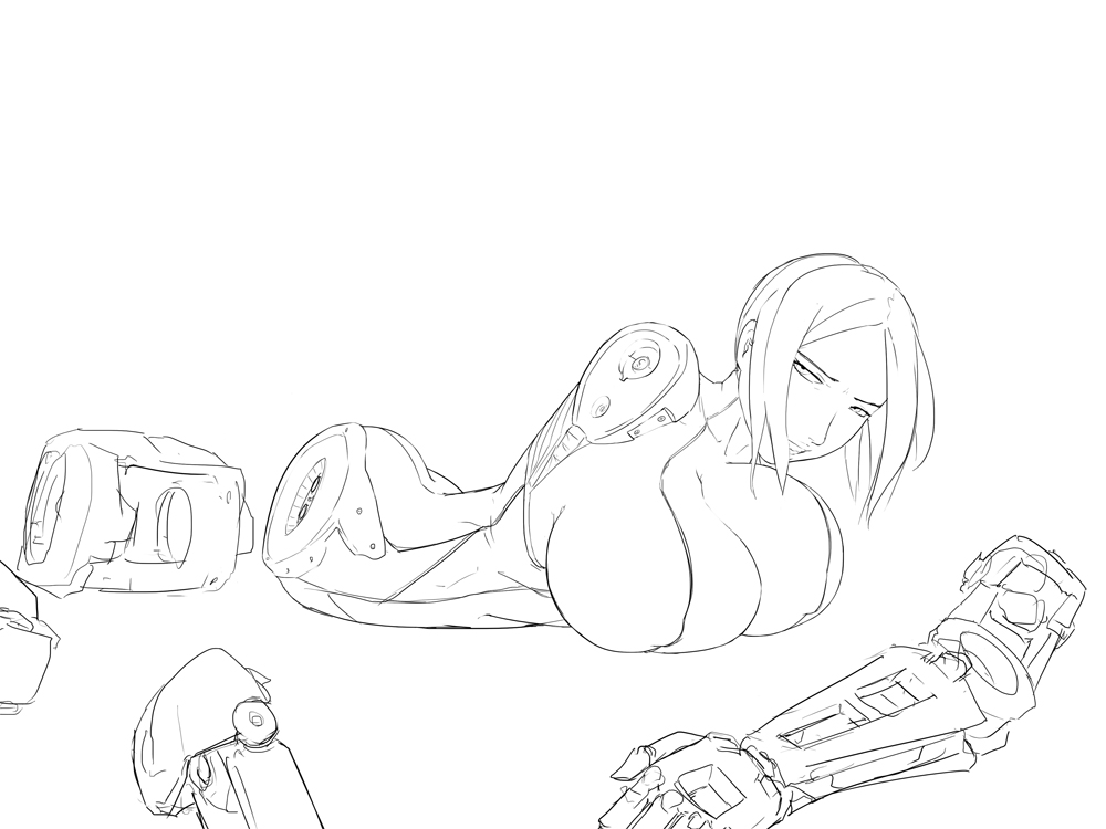 1girls aka6 amputee big_breasts breasts female female_only greyscale human human_female looking_at_viewer mec_(x-com) monochrome quadruple_amputee solo solo_female x-com xcom_enemy_unknown xcom_enemy_within