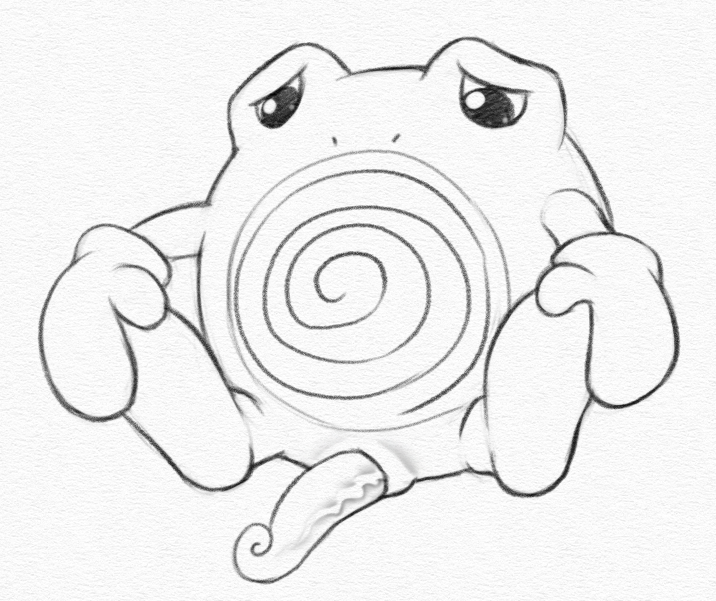 1boy animal_genitalia erection feral looking_at_viewer male male_only mammal monochrome mouthless nintendo penis pokemon poliwhirl presenting simple_background sitting solo spread_legs spreading tapering_penis traditional_media_(artwork) vein video_games white_background yaroul