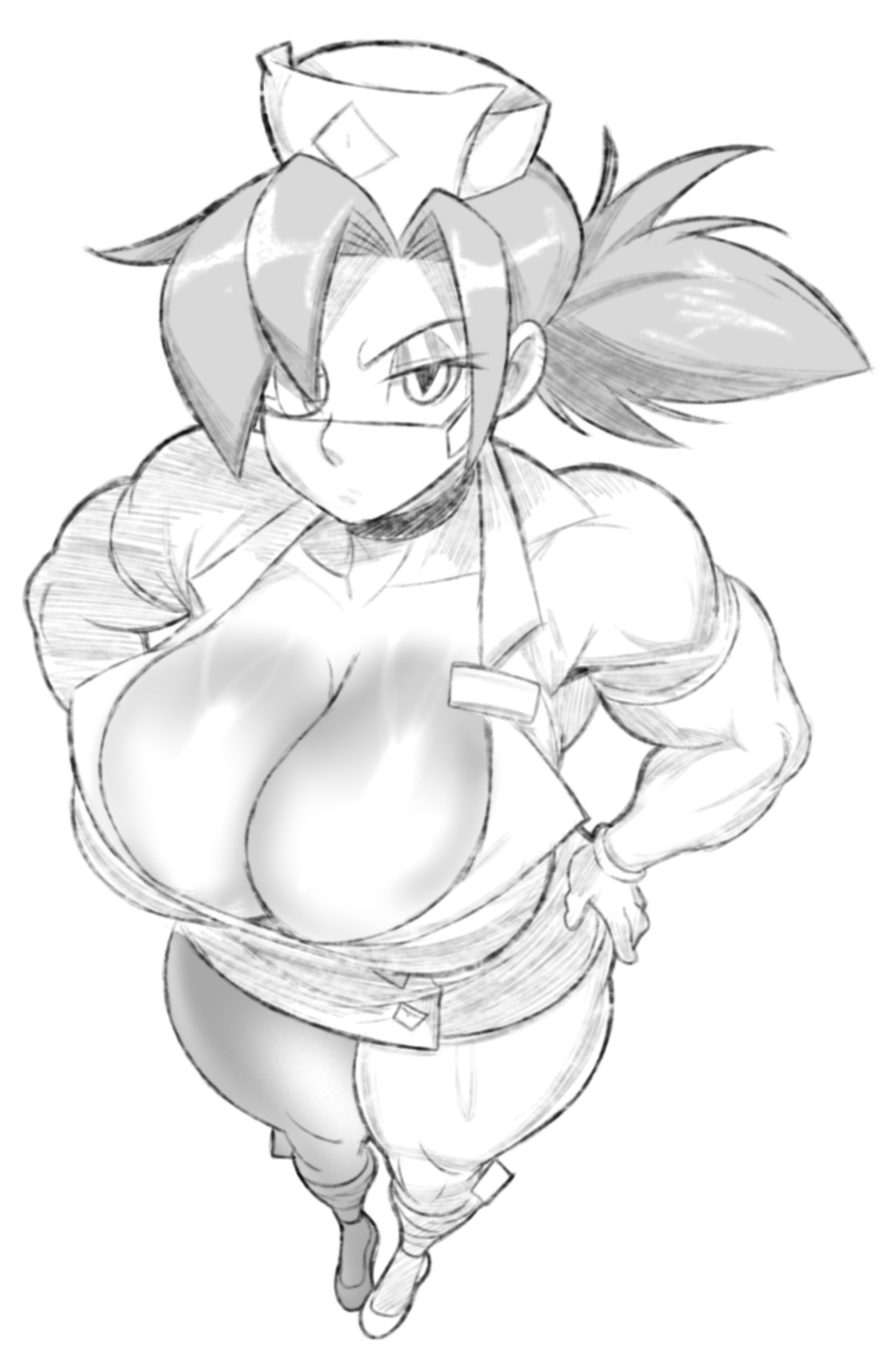 1girls, big boobs, big breasts, boobs, breasts, clothed, clothed female, facemask, female, female focus, female only, large boobs, large breasts, looking at viewer, looking up, looking up at viewer, skullgirls, solo, solo female, solo focus, thick thighs, thighs, valentine (skullgirls), valerie skg, video game character