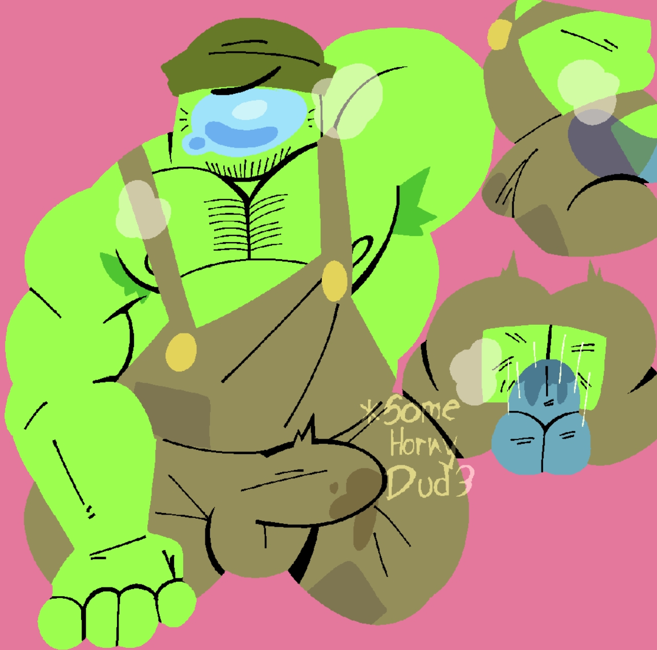 among us (series), anal sex, arm behind head, bulge through clothing, chest hair, cum stain, facial hair, gay, gay male, gay sex, lime (among us), male, male only, muscular male, overalls, somehornydud3, tagme, yaoi