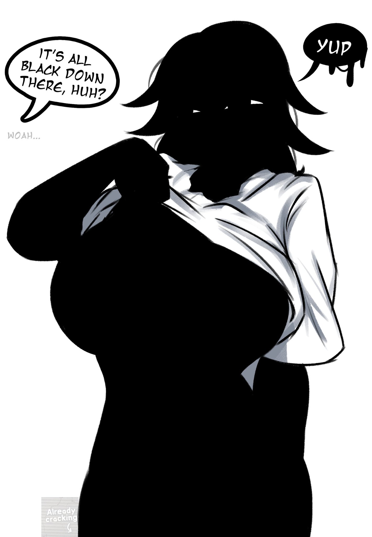 1girls, 2026, bottomless, bottomless female, breasts, female, female only, flashing, flashing breasts, oc, original character, raseru, shadow girl, shirt lift, sillouette, tagme, tagme (character), thighs, void