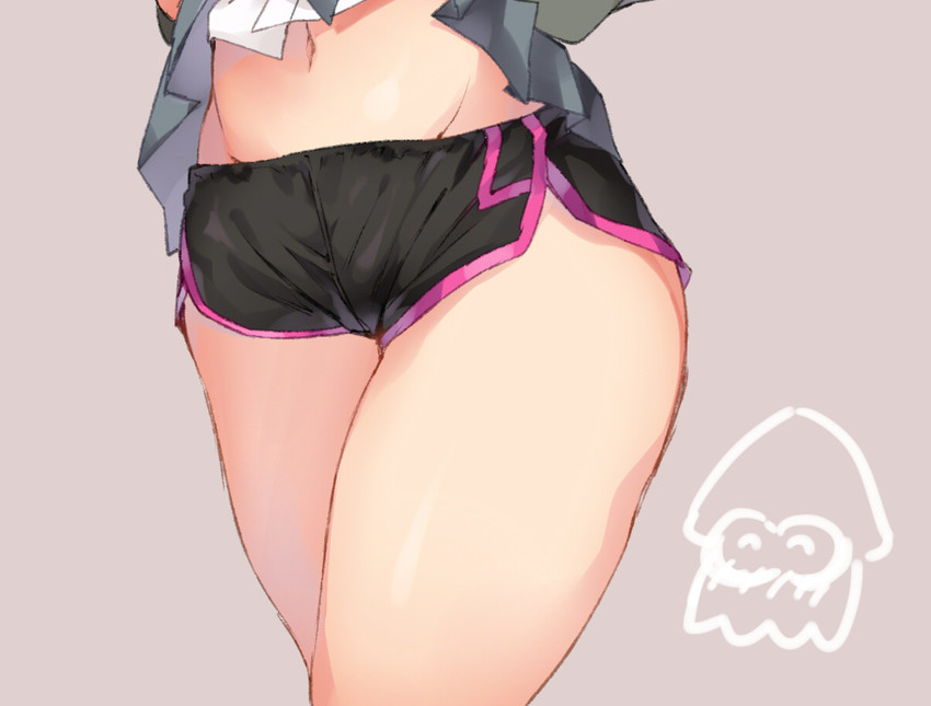 1girls, belly, black shorts, close-up, danimaru, dolphin shorts, inkling girl, splatoon, splatoon (series), splatoon 2, thighs, thighs focus