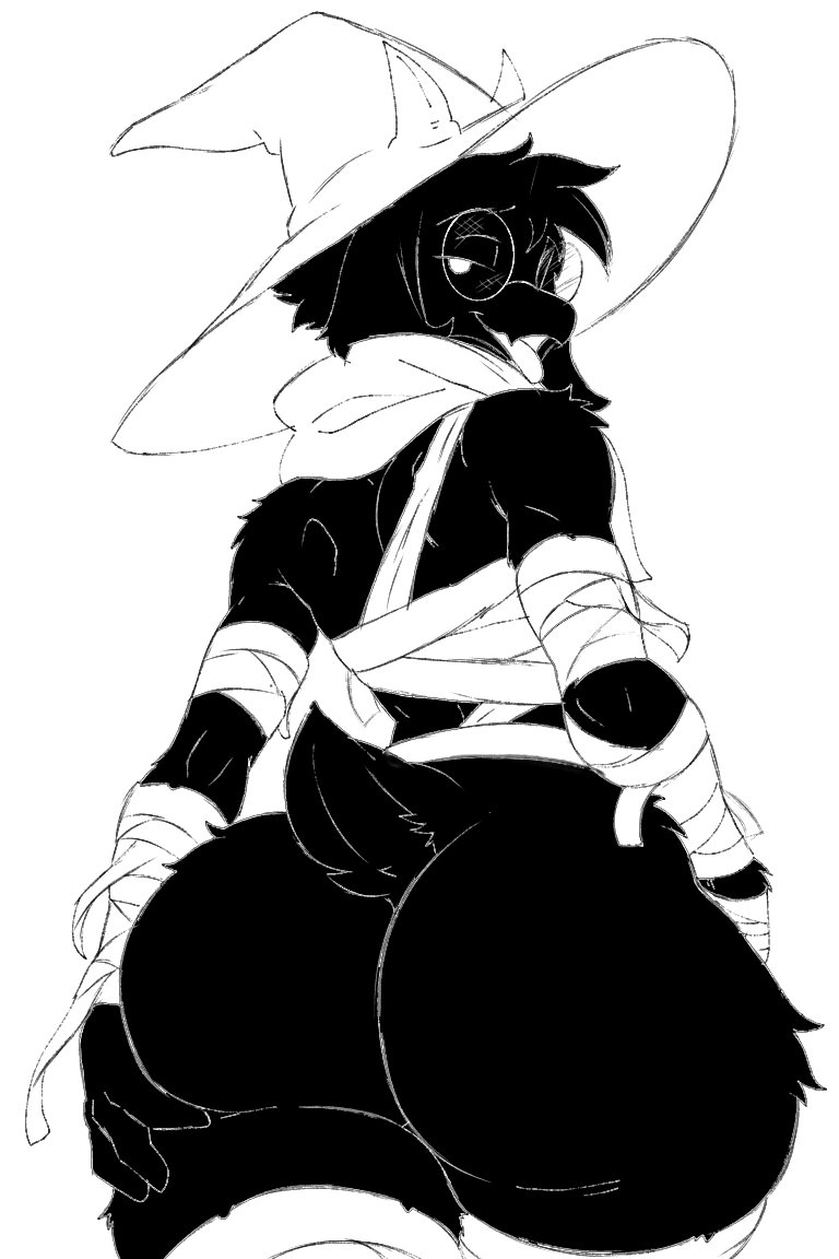asking for it, ass, ass grab, deltarune, fat ass, femboy, fur, furry, furry male, furry only, glasses, greyscale, hat, horn, horns, looking at viewer, looking back, omega80473, partially clothed, ralsei, ralsei with black fur, scarf, seducing, seductive, seductive look, tail, thick ass, thick thighs, thighhighs