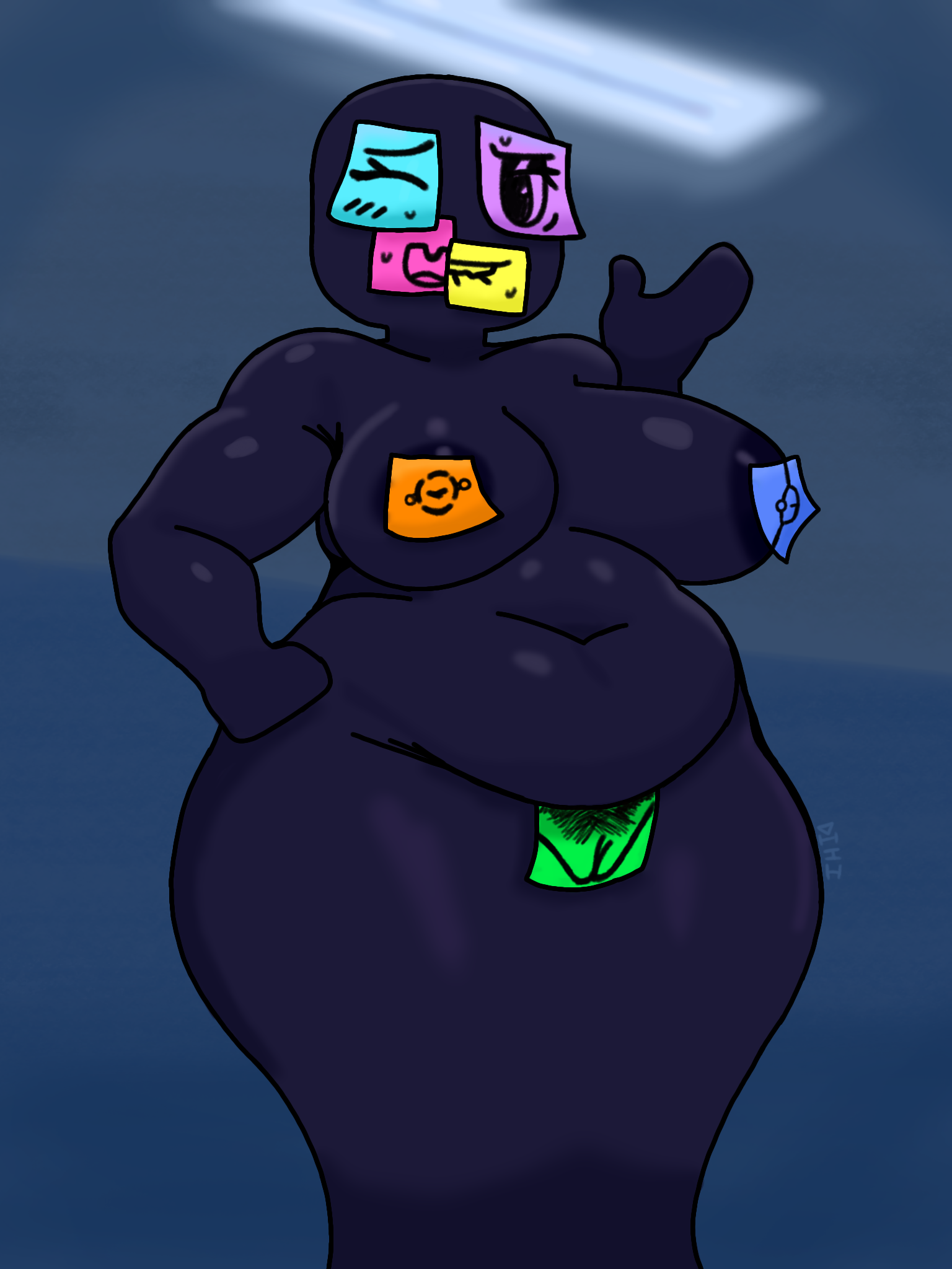 1girls, background, breasts, chubby, dontihateit, doors (roblox), large breasts, roblox, roblox game, self upload, solo, solo female, sticky note, tagme, tagme (character), the drones (doors)