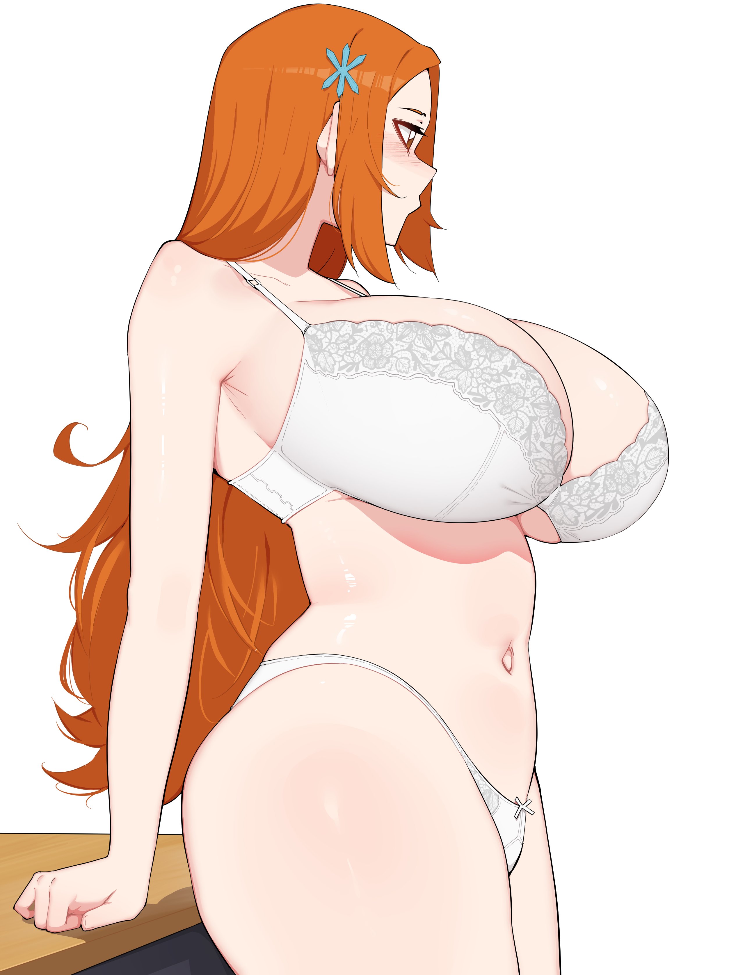 1girl, 2026, absurdres, bleach, breasts, cleavage, highres, huge breasts, inoue orihime, large breasts, long hair, luxurias, orange hair
