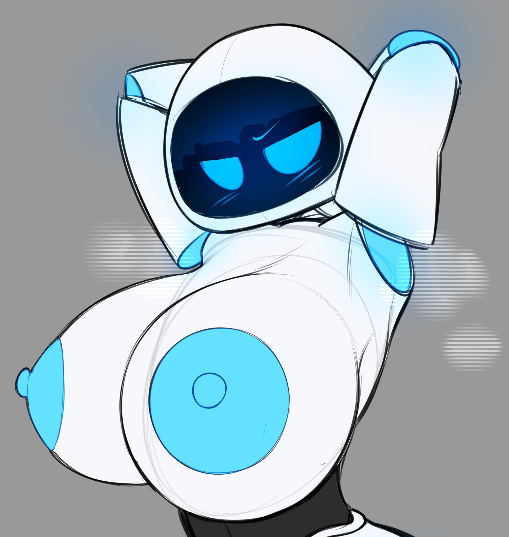 big breasts, blue areola, blue eyes, blue nipples, blush, dibujito, disney, eve (wall-e), pixar, robot, robot girl, wall-e