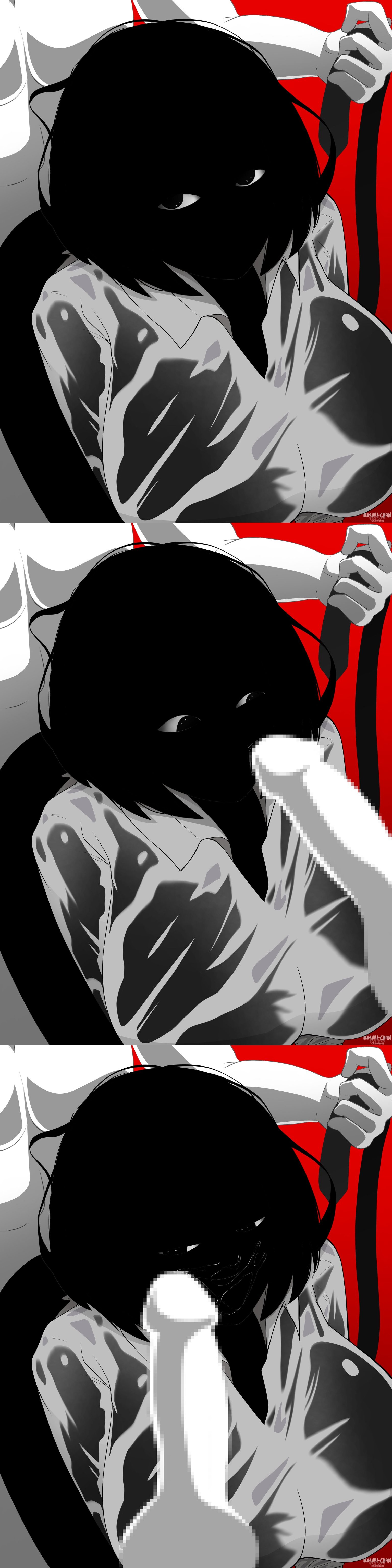 1female, 1girl, 1girls, 2026, 2boys, 2boys1girl, 2d, 2d (artwork), 2d art, 2d artwork, 2males, bending forward, big boobs, big breasts, black body, black hair, black necktie, black pupils, black skin, boobs, breasts, breasts visible through clothing, breasts visible through shirt, censored, censored penis, cock, cock in face, cock on face, collared shirt, color, colored, creepy eyes, digital, digital art, digital drawing, digital drawing (artwork), digital media, digital media (artwork), disembodied penis, entity, eyes, faceless male, female, female/male, female/male/male, girl, hair, head, hetero, holding, holding necktie, holding tie, kikurichi, looking at penis, looking at viewer, male behind female, male/female, male/female/male, male/male/female, mosaic censoring, multiple images, muscular, muscular male, nate hand gesture, neck, necktie, non-human, nonhuman, offscreen character, offscreen male, penis, penis close to face, penis in face, penis near face, pixiv link, precum, precum on face, red background, reddit link, see-through clothes, see-through clothing, see-through shirt, see-through top, shirt, short hair, shoulder length hair, simple background, solid color background, staring at viewer, straight, tie, topwear, trio, trio focus, twitter link, twitter source, unknown species, watermark, wet clothes, wet clothing, wet shirt, wet top, wet topwear, white body, white cock, white collar, white collared shirt, white penis, white sclera, white shirt, white skin, white top, white topwear