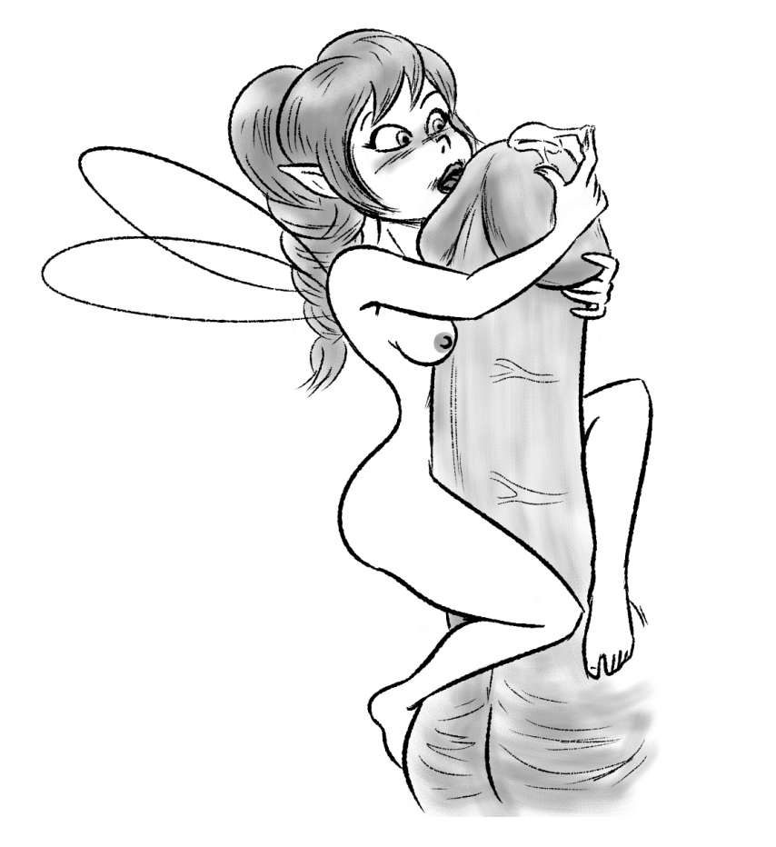 blush breasts cum disney disney_fairies fairy fawn_(disney_fairies) female human interspecies juni221 male mammal minigirl monochrome penis png ponytail precum tied_hair wings