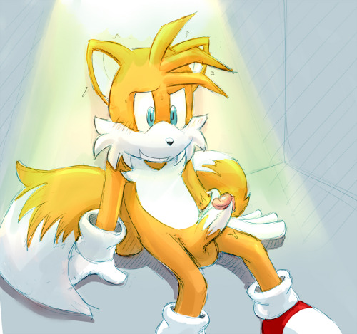 1boy anthro balls canine erection exposed_torso extraspecialzone footwear fox fur furry_tail handwear humanoid male male_only mammal multiple_tails nude penis solo sonic_(series) tail tails