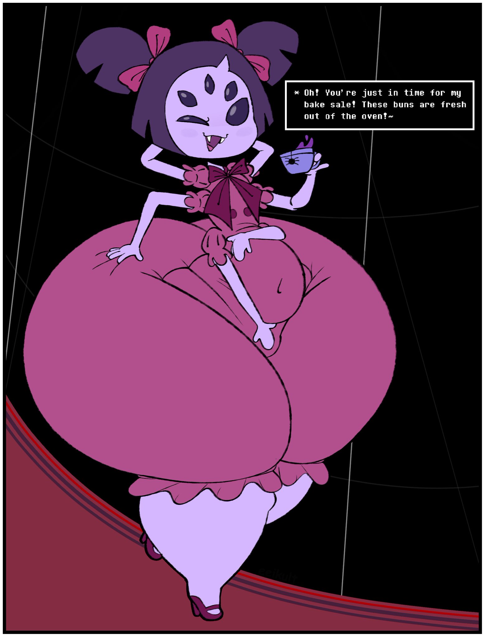 2d, 5 eyes, 6 arms, anthro, ass, ass ahoy, ass bigger than head, ass focus, belly, big ass, big butt, big thighs, bow, bowtie, butt bigger than head, butt focus, dat butt, eeikult, enormous ass, enormous butt, enormous thighs, fangs, fat ass, fat butt, fat thighs, female, furry, giant ass, giant butt, giant thighs, gigantic ass, gigantic butt, gigantic thighs, hand on ass, hand on belly, hand on butt, hand on own ass, hand on own butt, hands behind head, huge ass, huge butt, huge thighs, hyper ass, hyper butt, hyper thighs, muffet, multi arm, multi eye, multi limb, purple skin, spider, spider girl, teacup, text, text box, thigh focus, thighs, thighs bigger than head, undertale, undertale (series), wide ass, wide butt, wide hips, wide thighs