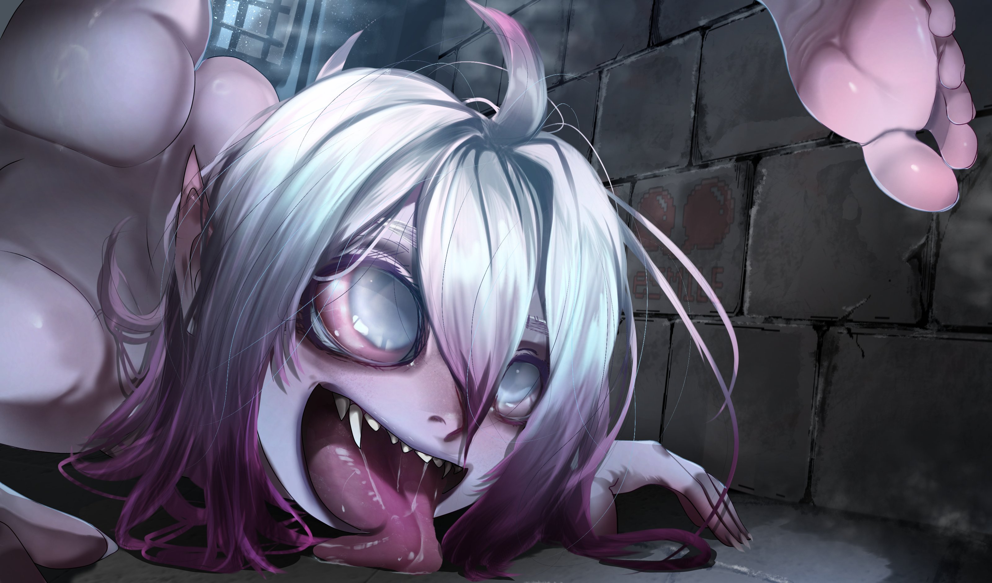 1girls, alternate version available, ass, big eyes, briar (league of legends), esmile, feet, female, league of legends, long tongue, naked, naked female, nude, nude female, nude version, on stomach, riot games, solo, solo female, solo focus, tongue, tongue out
