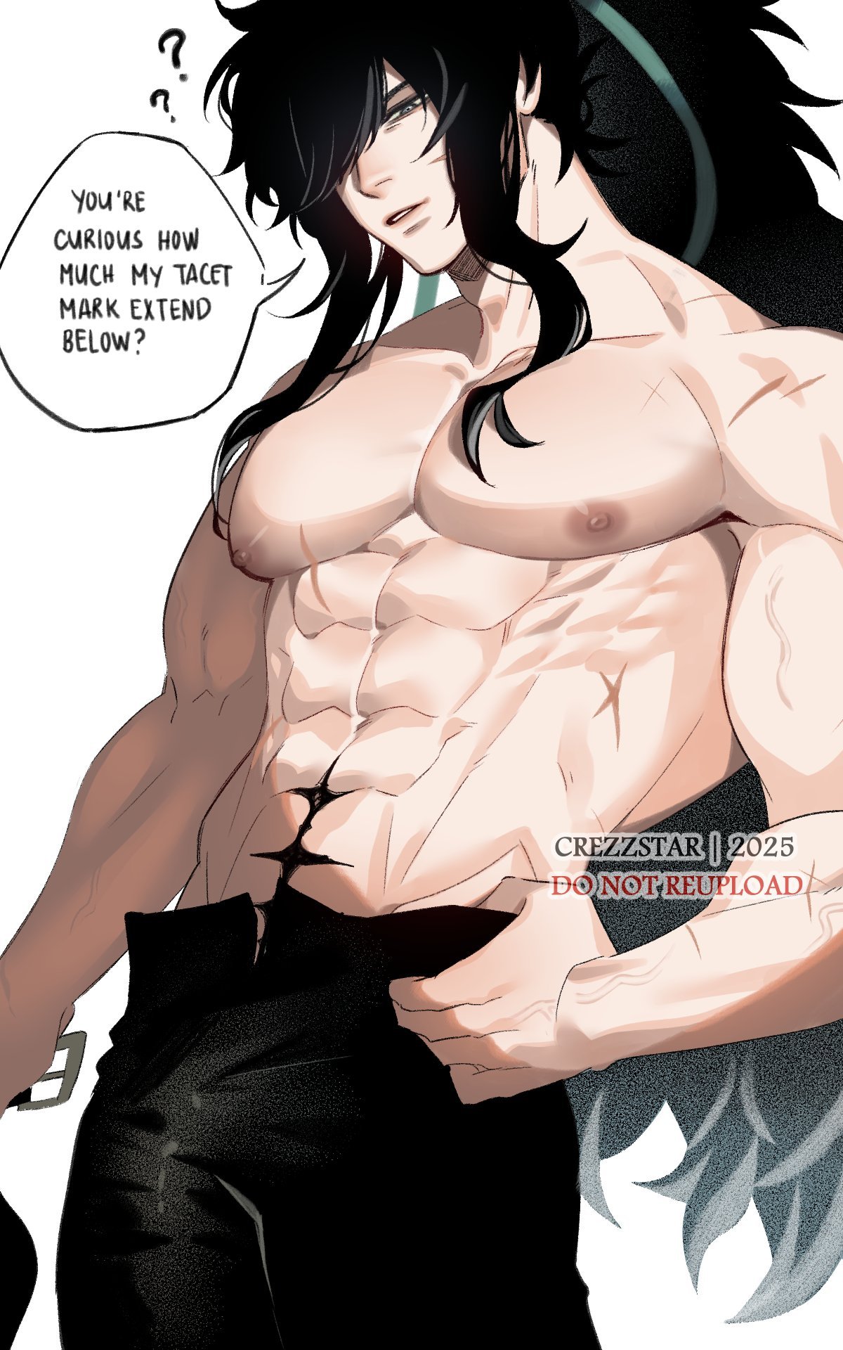 abs, long hair, male, male only, muscular, qiuyuan (wuthering waves), scar, vein, wuthering waves, yaoi