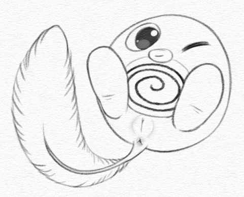 2015 amphibian anus female feral feral_only looking_at_viewer low_res monochrome nintendo one_eye_closed pencil_(artwork) pokemon poliwag pussy simple_background solo tadpole traditional_media_(artwork) video_games white_background wink yaroul