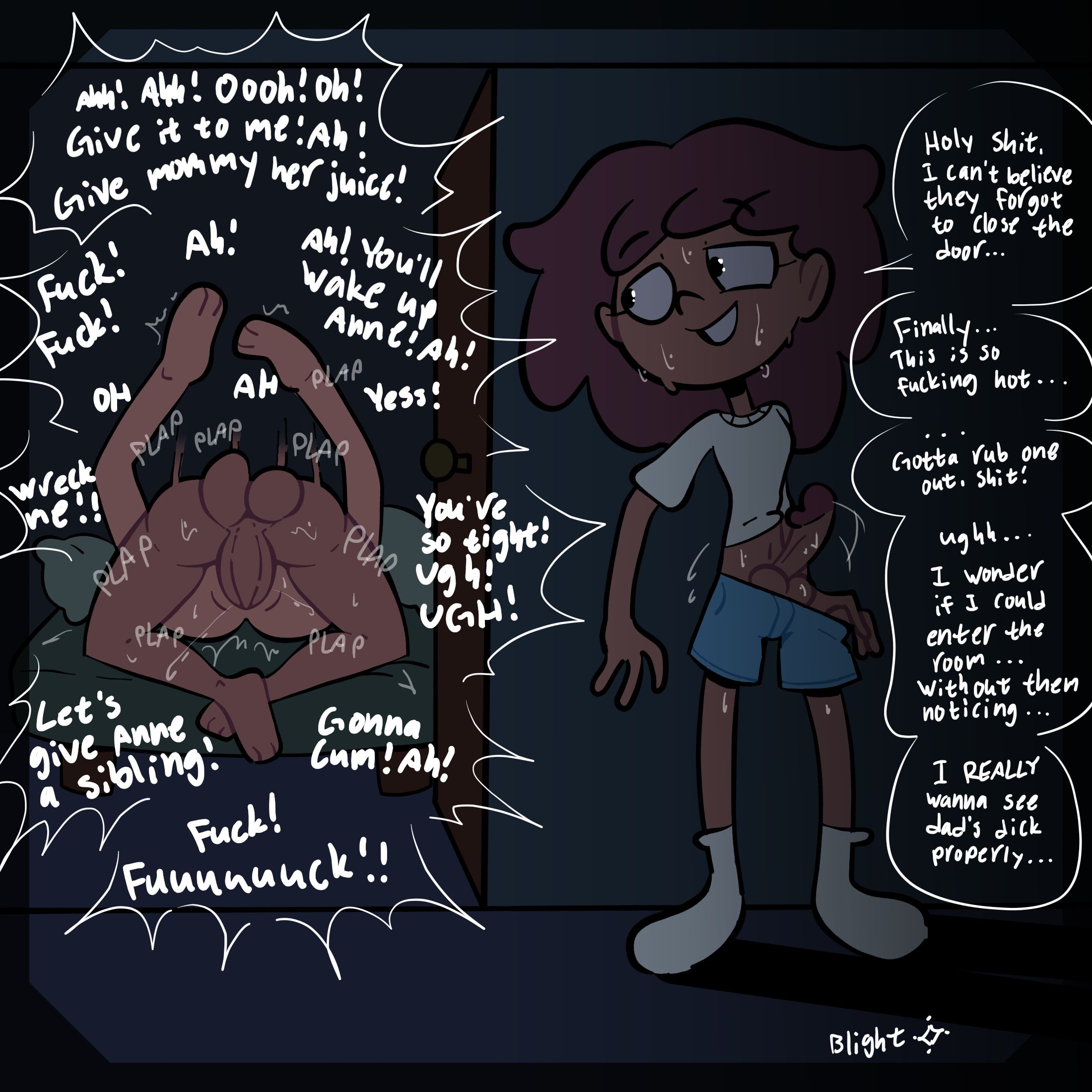 1boy, 1futa, 1girls, amphibia, anne boonchuy, balls, bee boonchuy, blightstar, clothed, daughter, dialogue, disney, disney channel, doorway, english text, female, futanari, husband and wife, impregnation request, incestuous fantasy, intersex, male, male on female, married couple, masturbating while watching, mating press, moaning, mr. boonchuy, mrs. boonchuy, naked, naked female, naked male, nude, nude female, nude male, oum boonchuy, penetration, penis, plap, pussy, speech bubble, spying, standing, tagme, vaginal penetration, voyeur, watching sex
