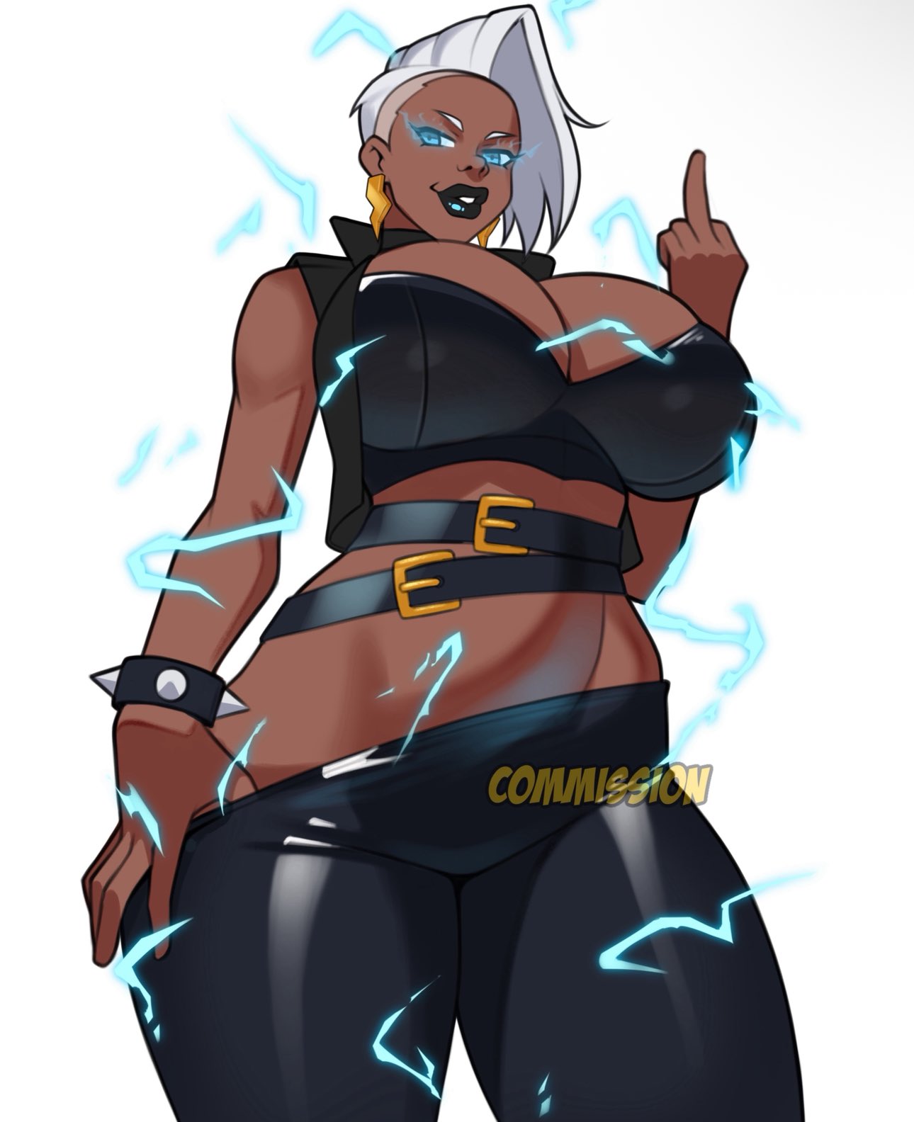 #idiot2006 black_body black_legwear black_skin dark-skinned_female dark_skin jakuson_z marvel marvel_comics middle_finger storm storm_(x-men) white_hair