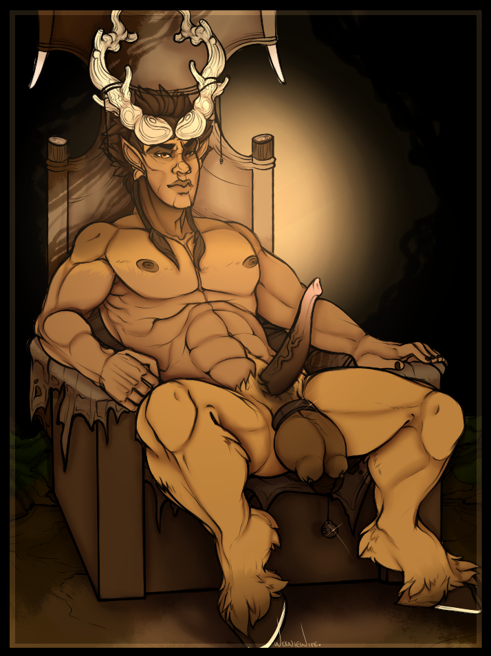 abs anatomically_correct angelis animal_genitalia animal_genitalia_on_humanoid antlers balls biceps big_balls boner cervine cervine_penis_on_humanoid deer erection faun fur hair hooves horn lemon_testicles male male_only mammal myemetophobia nipples nude penis pointy_ears satyr solo testicle_weights tribal