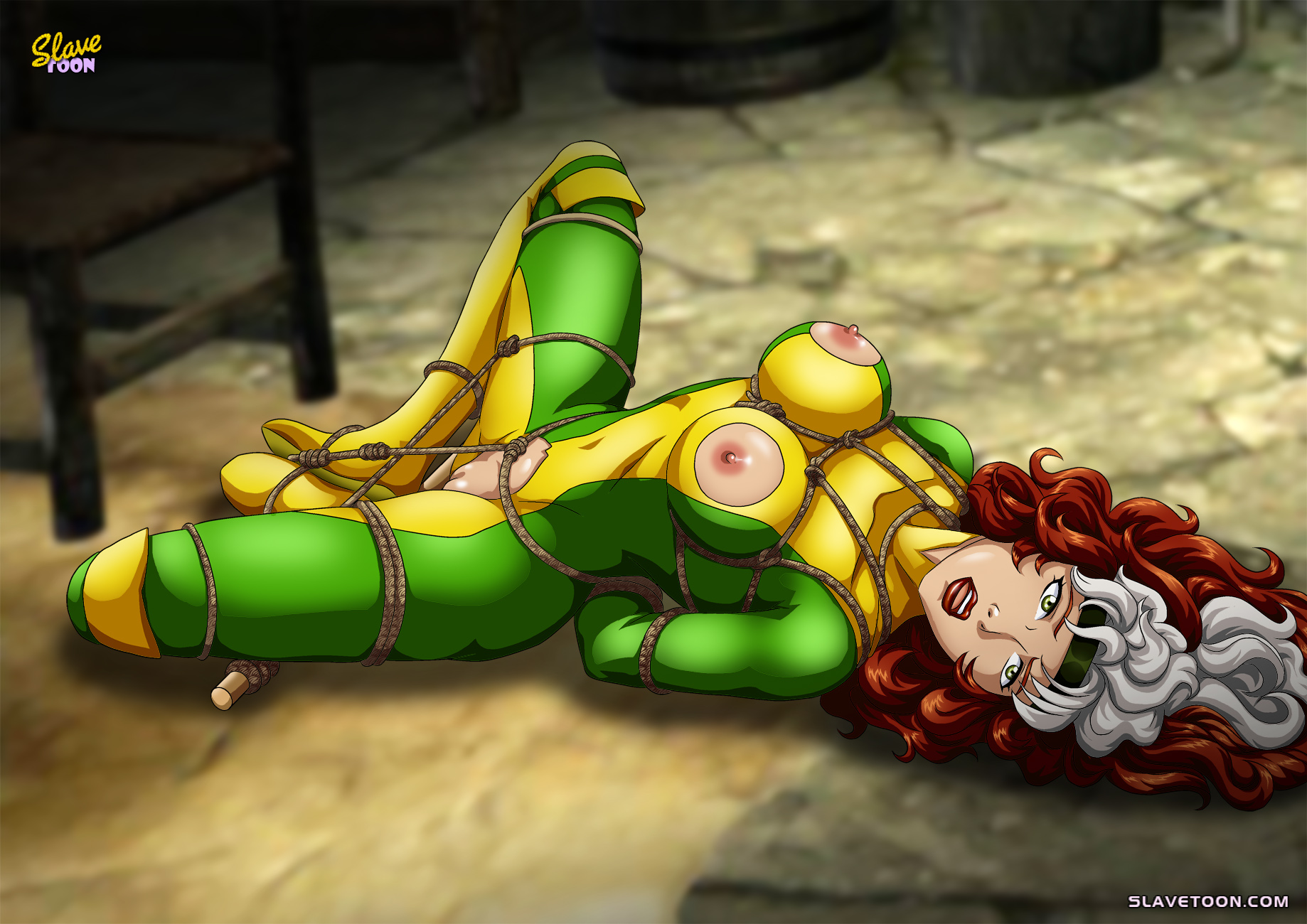 anna marie, bondage, breasts, female, headband, marvel, marvel comics, nipples, pussy, rogue (x-men), slavetoon, solo, tagme, x-men