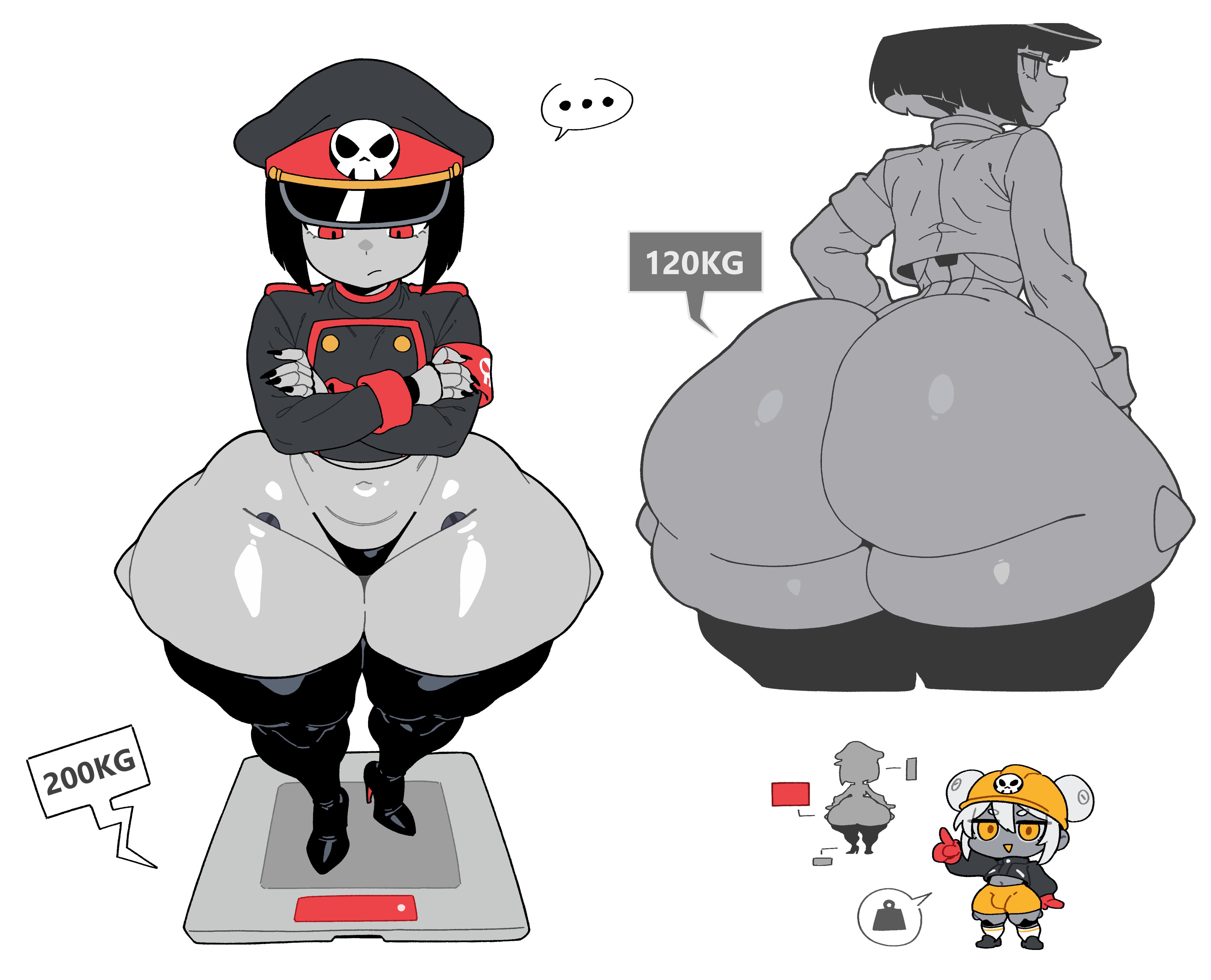 1girl, 2d, ass, black hair, bob cut, bottom heavy, chengchezhiice, dumptruck ass, heavy ass, huge ass, military uniform, oc, red eyes, robot commander (bingbingzi), robot girl, short hair, shortstack, tagme