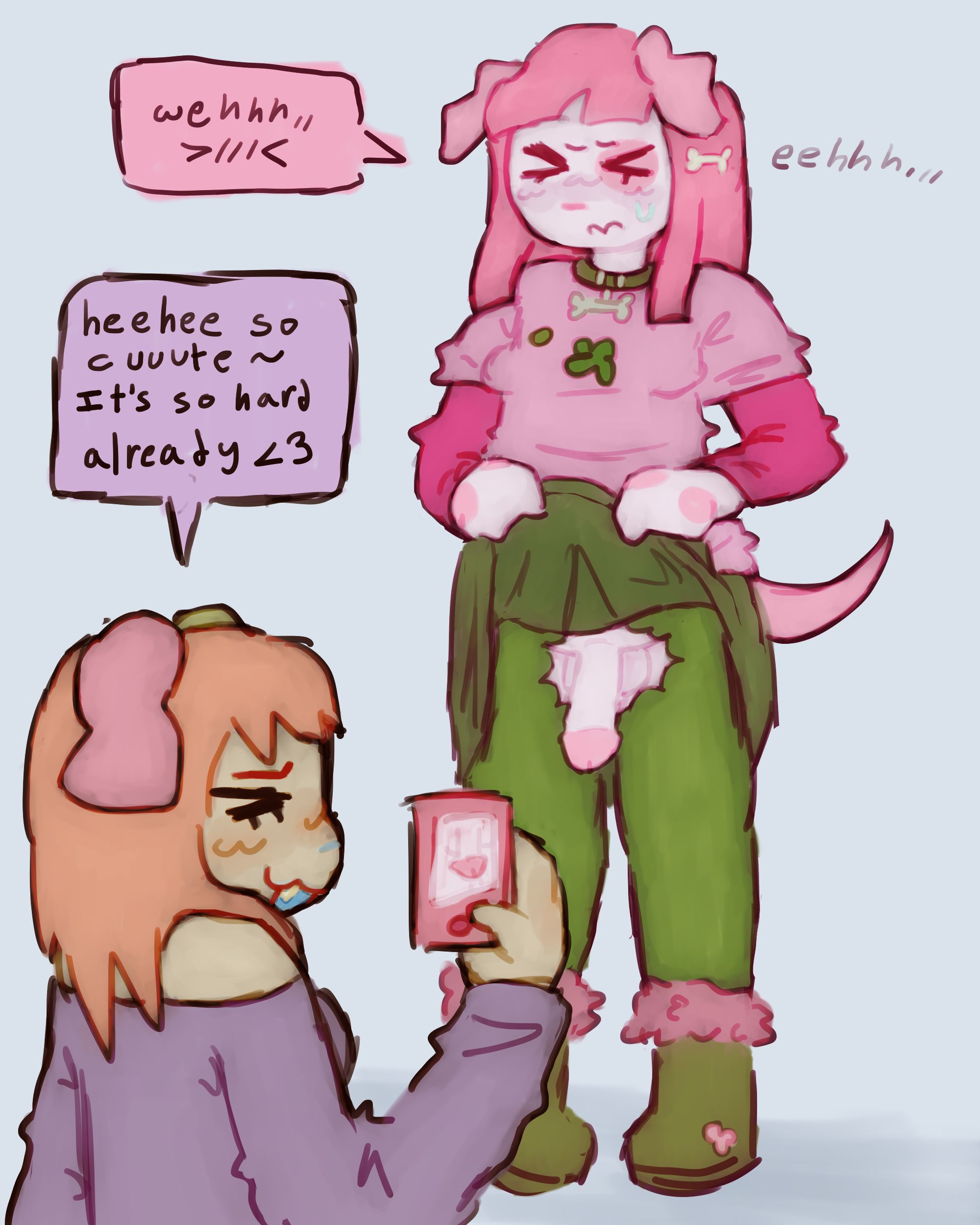 anthro, collar, crotchless, dickgirl, dog, dog collar, embarrassed, embarrassed nude futa, exhibitionism, exposed penis, filming, furry, futanari, intersex, kitschpup, lifting own clothes, lifting skirt, penis, puppygirl, puppyplay, taking picture, trans